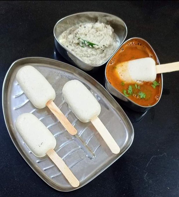 छेस्कोमा झुन्डाइएको इडलीलाई साम्बर र चट्नीमा डुबाइएको तस्विर भाइरल
