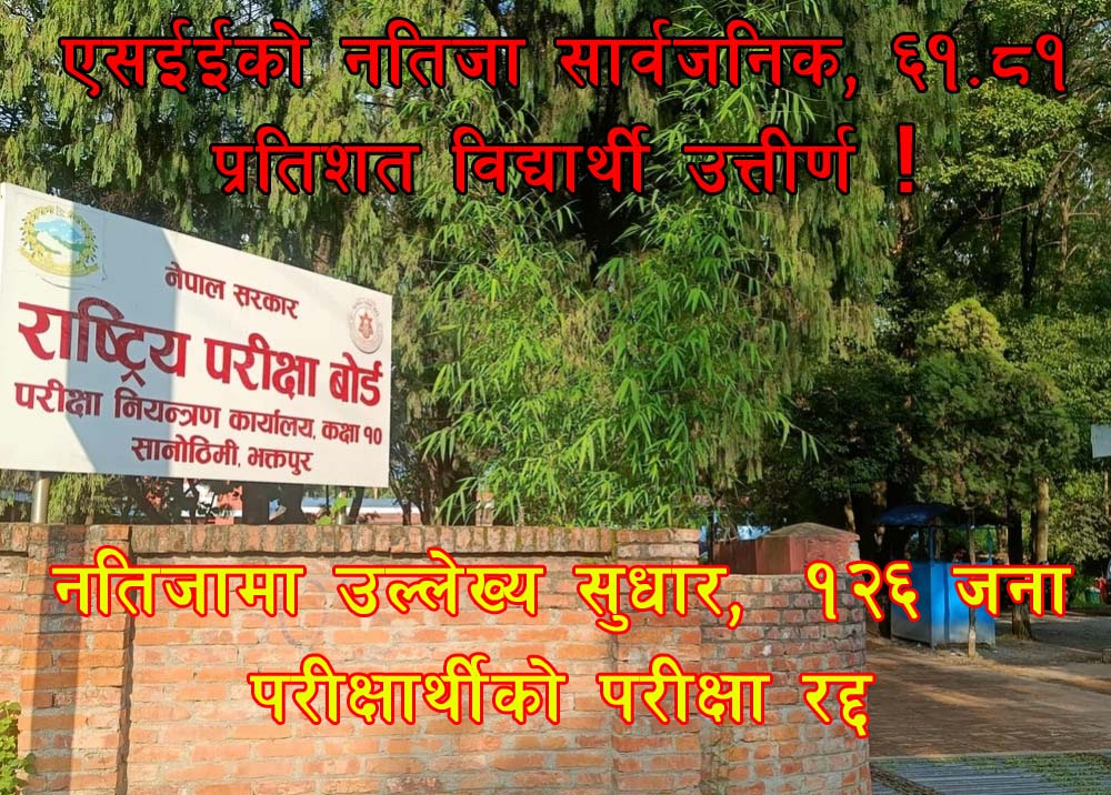 एसईईको नतिजा सार्वजनिक, ६१.८१ प्रतिशत विद्यार्थी उत्तीर्ण